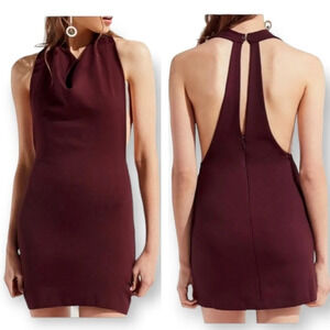 Urban Outfitters Wine Purple Cowl Neck Bodycon Mini Dress with Plunging Back XS